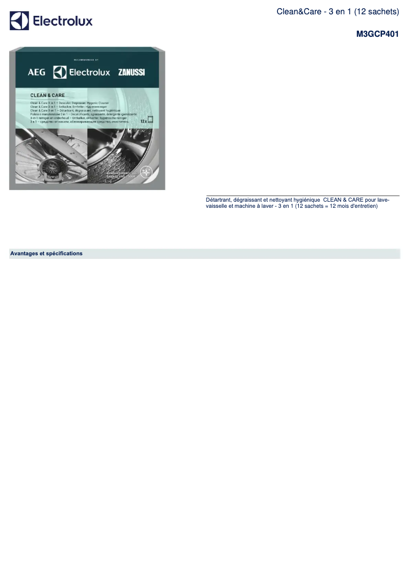 Página 1 del manual Ficha técnica AEG M3GCP401