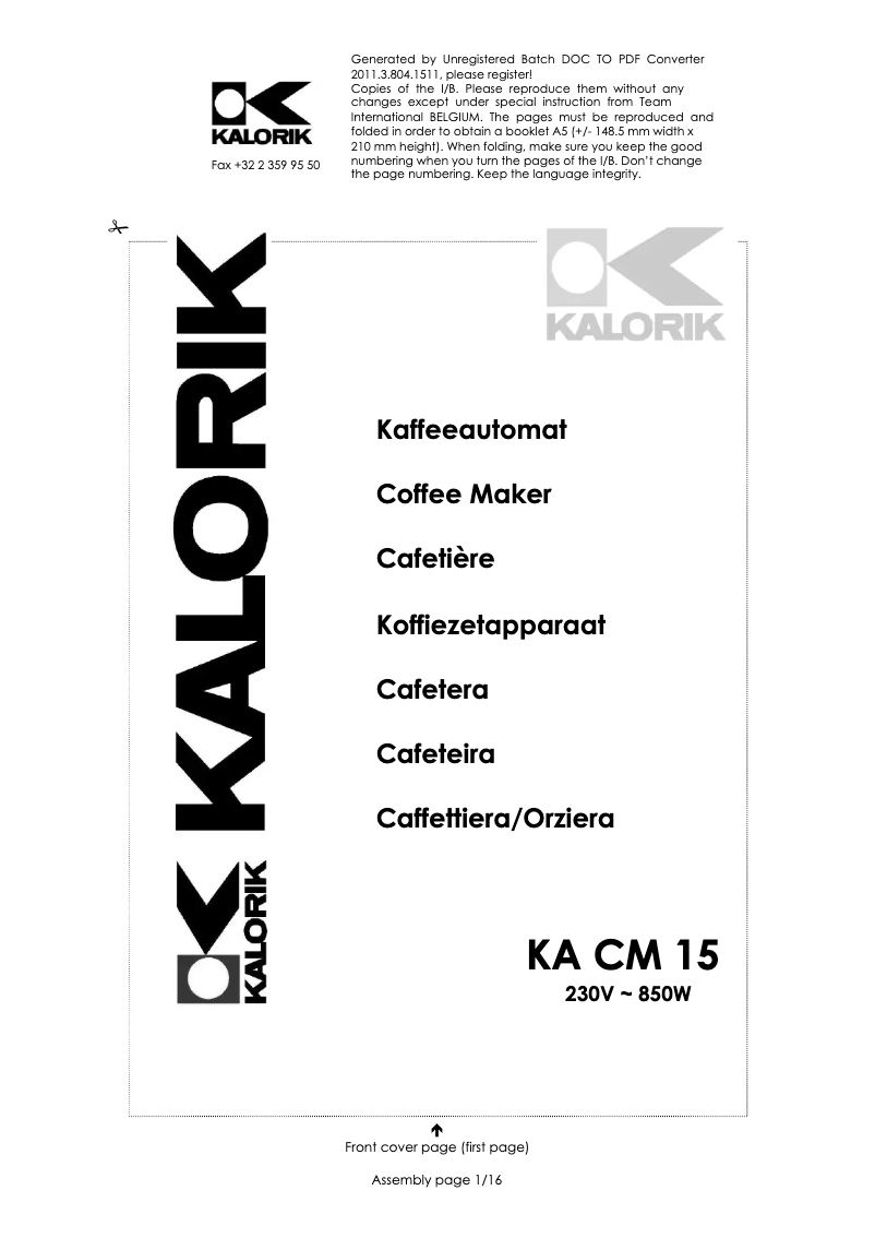Página nº 1 - Manual de usuario Kalorik KA CM 15