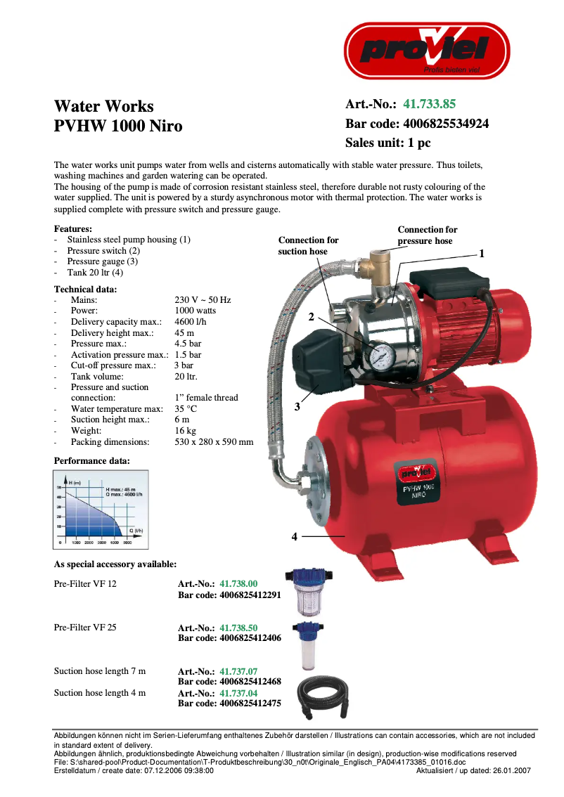 Página nº 1 - Manual de usuario Proviel PVHW 1000 Niro