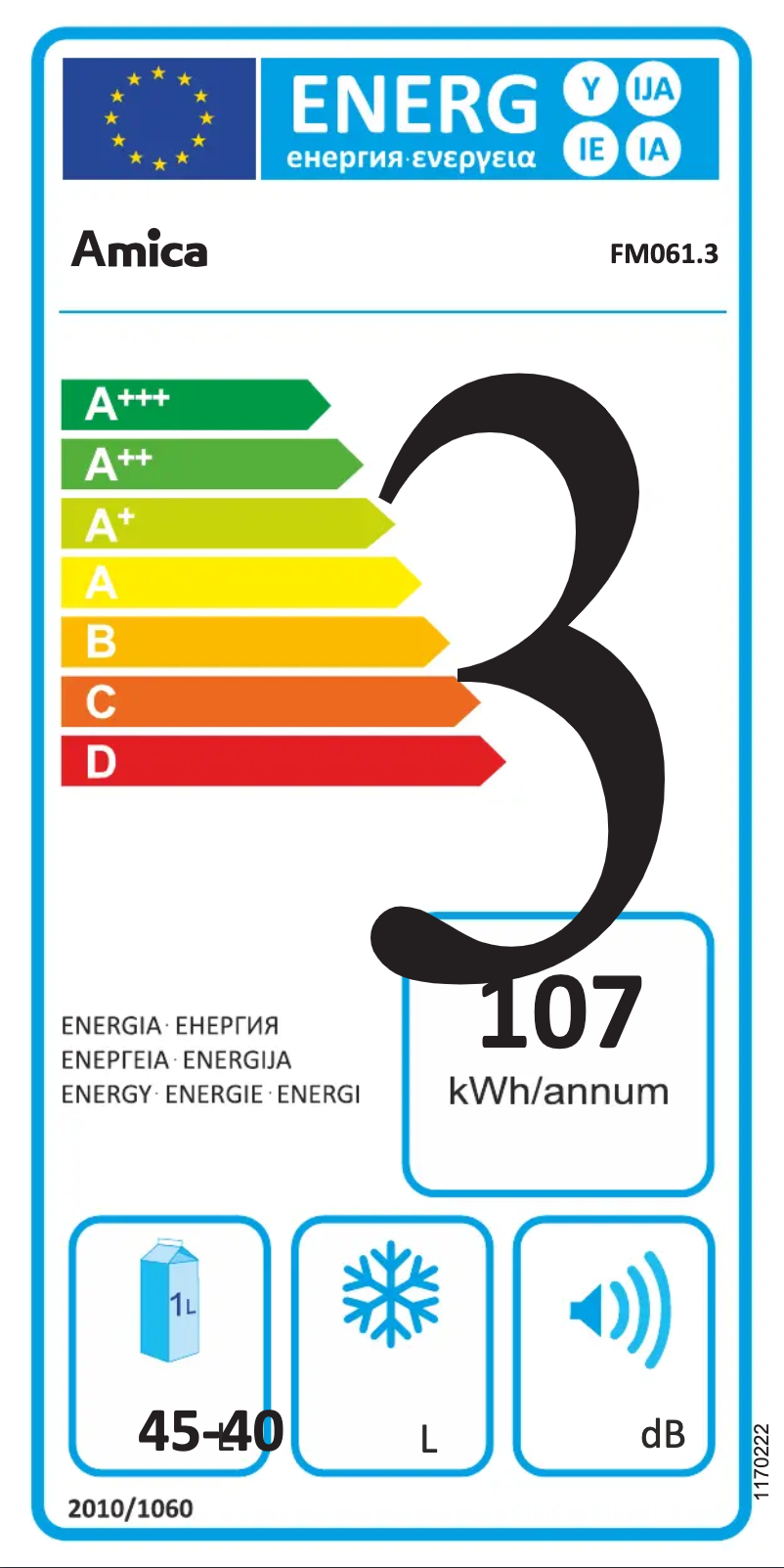 Página 1 del manual Etiqueta energética Amica FM0613