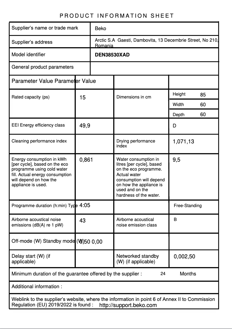 Página 1 del manual Folleto Beko DEN38530XAD