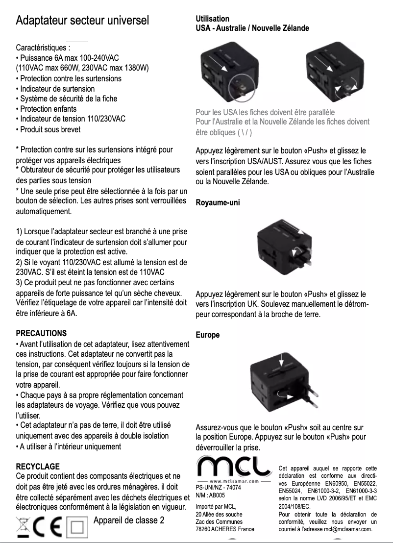 Imagen de la primera página del manual del dispositivo PS-UNI/NZ