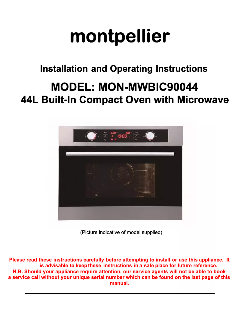 Página 1 del manual Manual de usuario Montpellier MWBIC90044