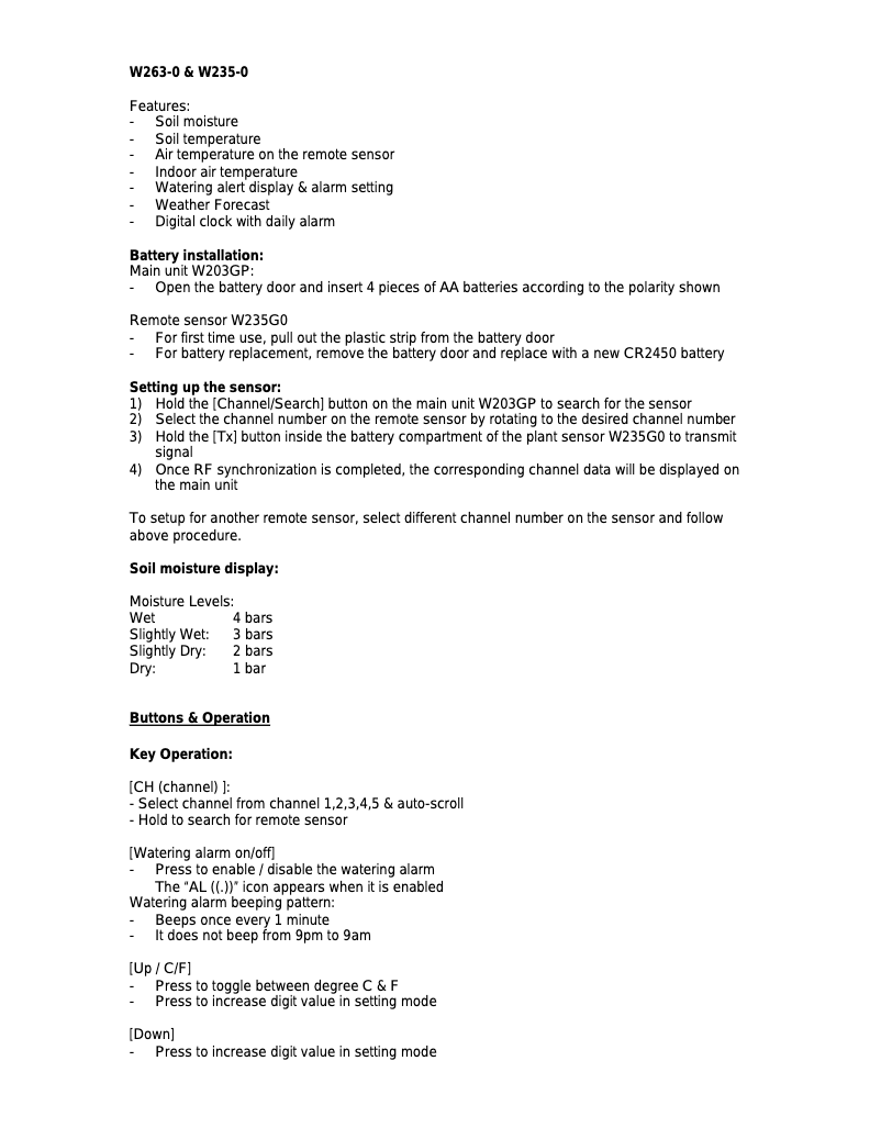 Imagen de la primera página del manual del dispositivo W235