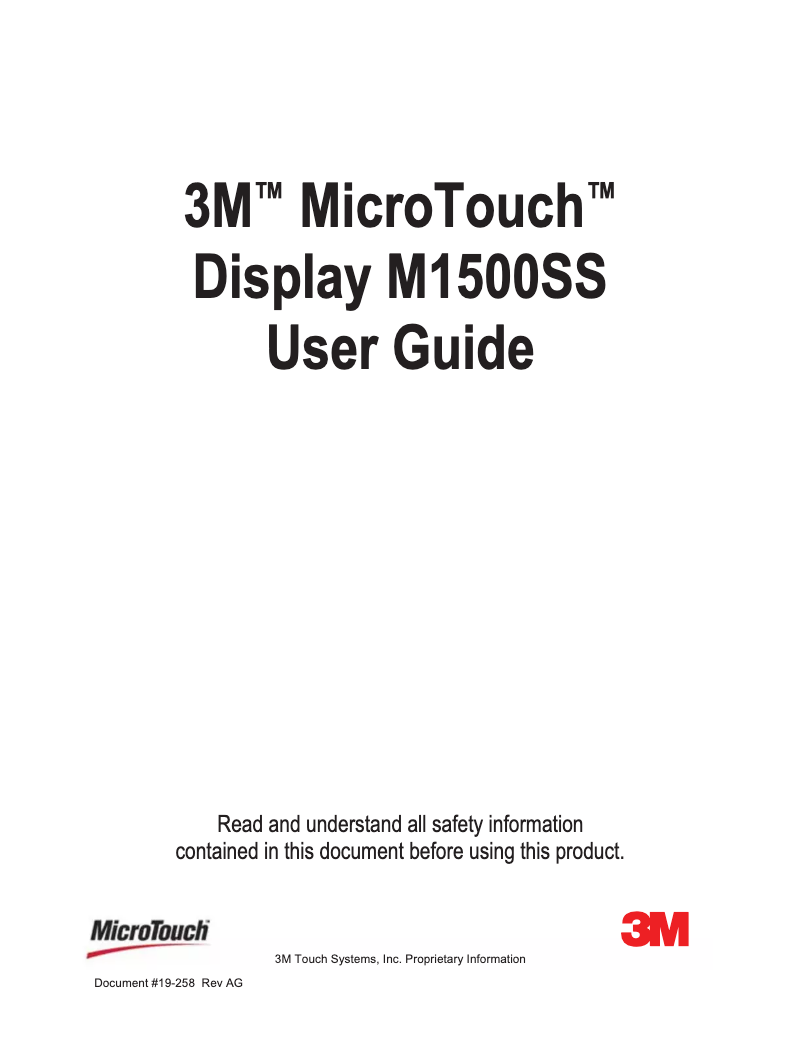 Imagen de la primera página del manual del dispositivo MicroTouch M1500SS