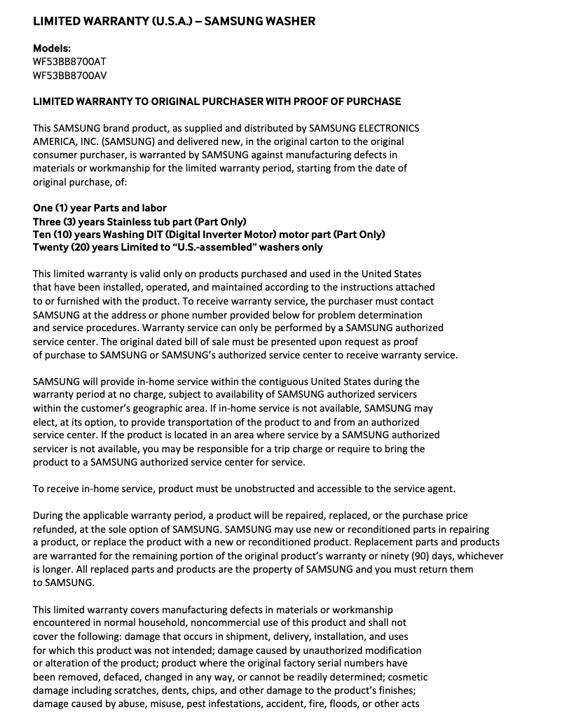 Imagen de la primera página del manual del dispositivo WF53BB8700AV