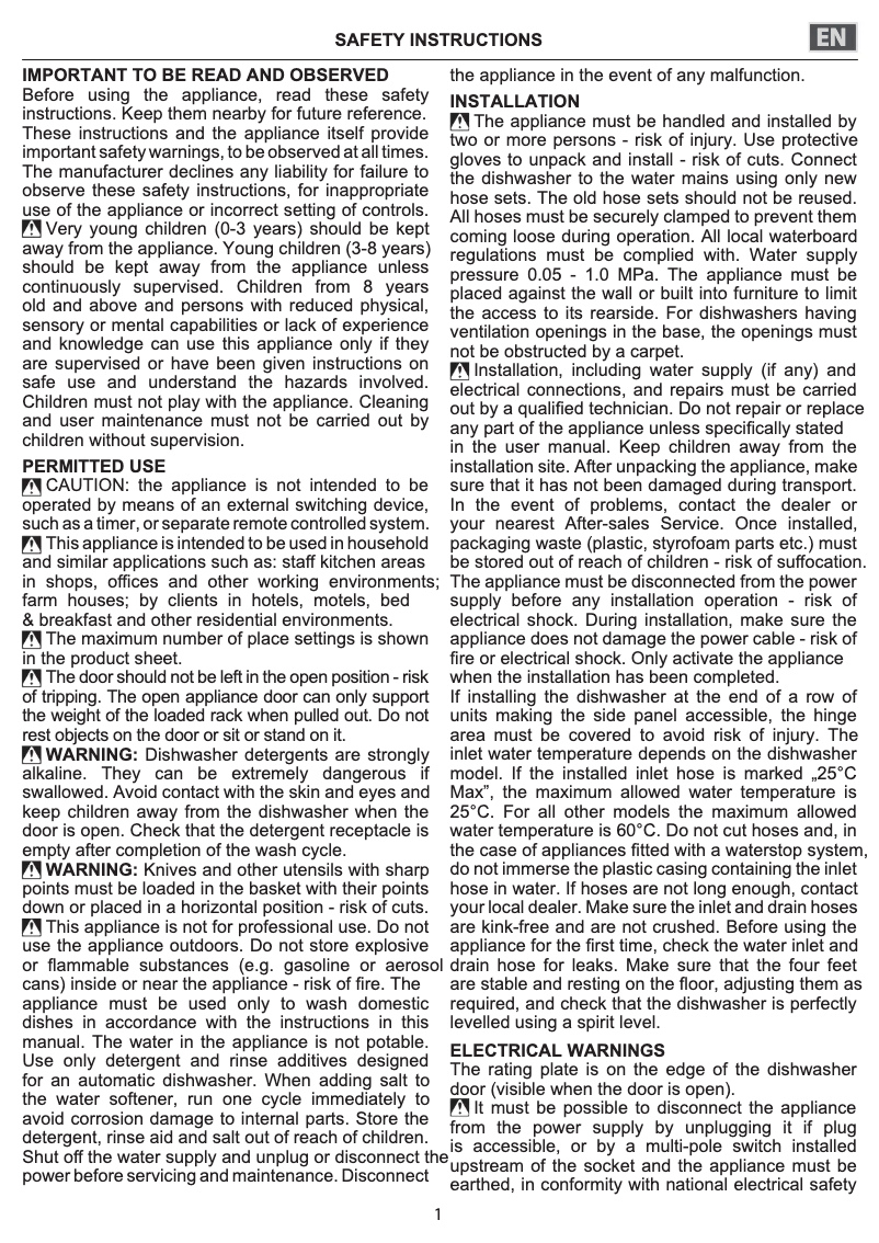 Página 1 del manual Instrucciones de seguridad Whirlpool WSFE 2B19