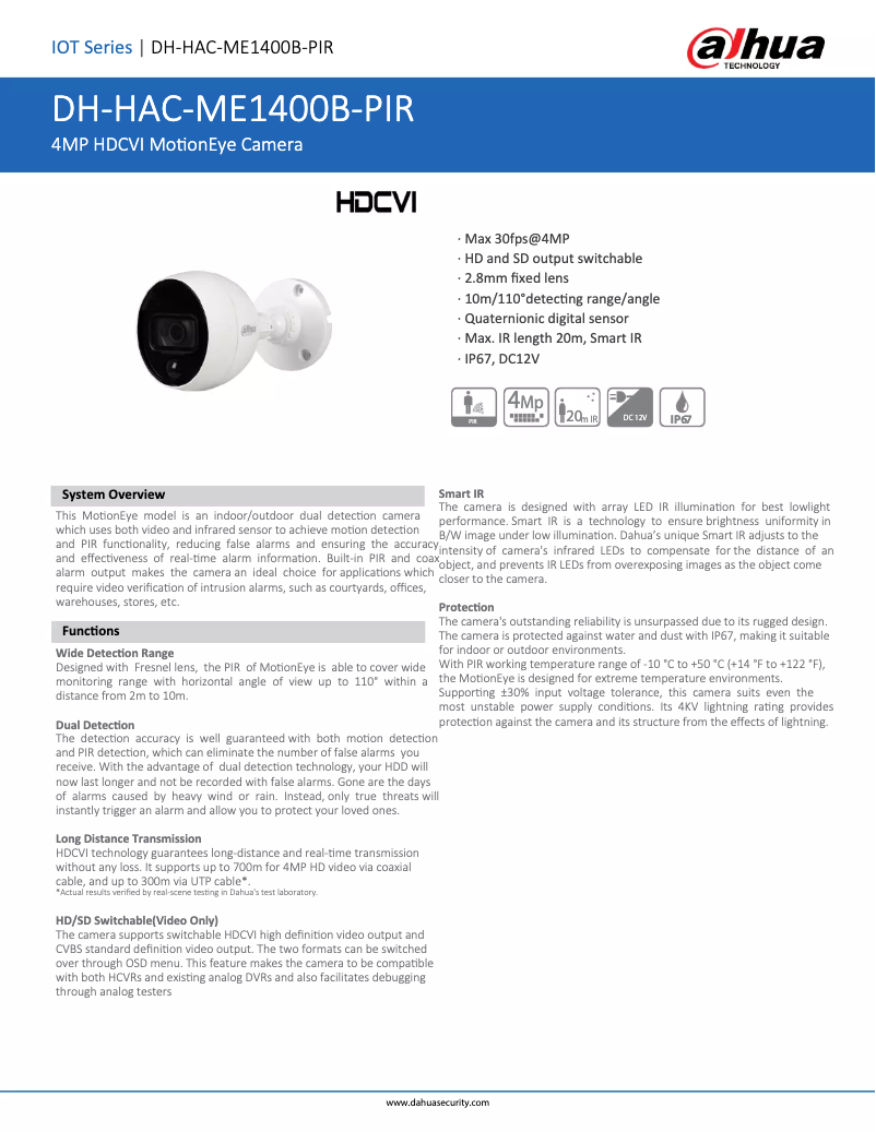 Imagen de la primera página del manual del dispositivo HAC-ME1400B-PIR