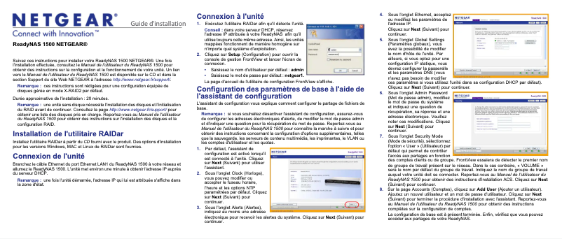 Imagen de la primera página del manual del dispositivo ReadyNAS RRX442E