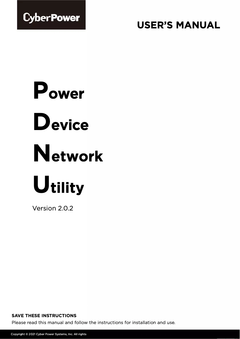 Imagen de la primera página del manual del dispositivo Power Device Network Utility 2.0.2