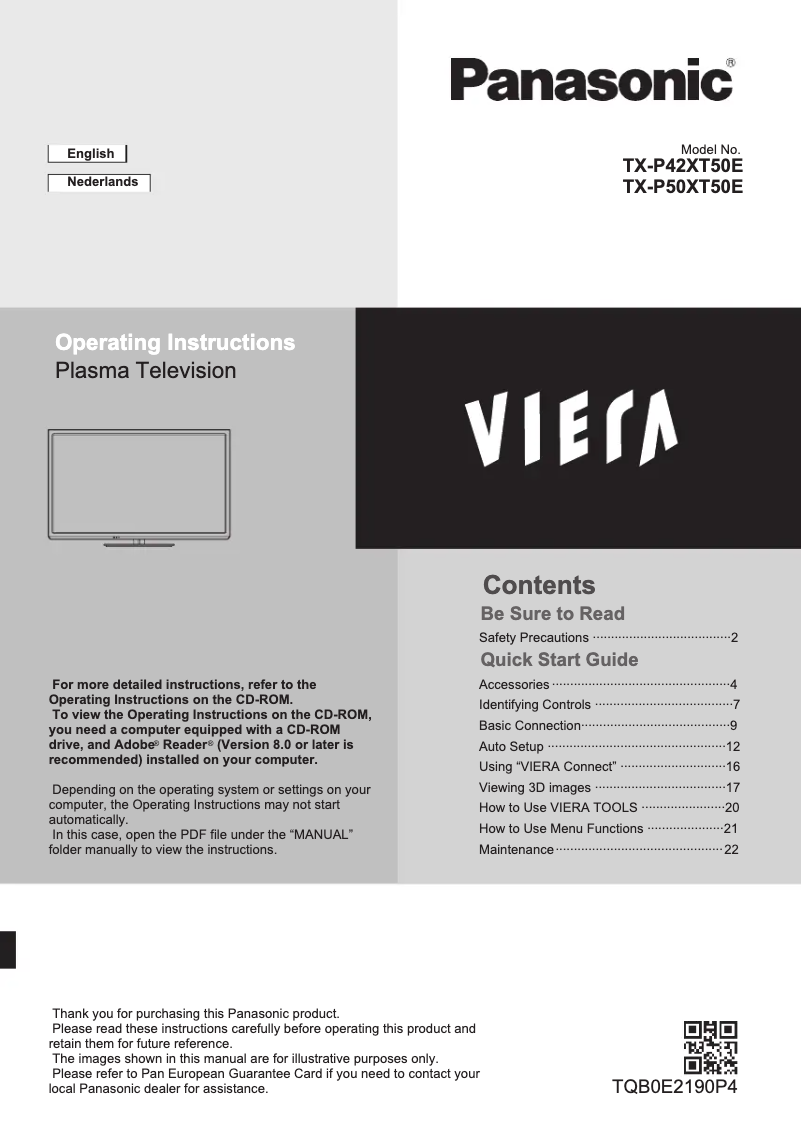 Página 1 del manual Manual de usuario Panasonic TX-P42XT50