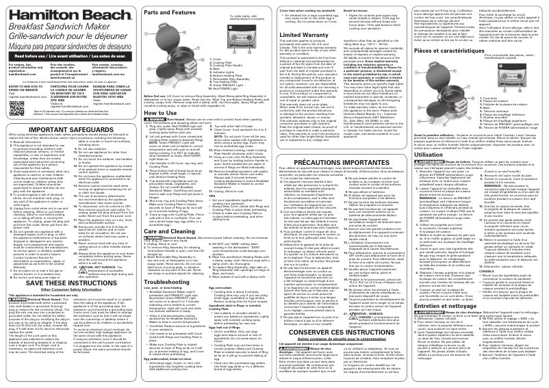 Página 1 del manual Manual de uso y mantenimiento Hamilton Beach 25482