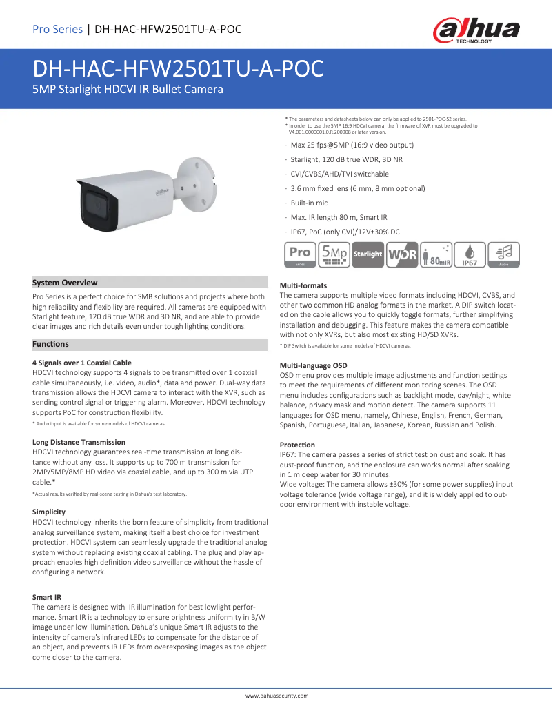 Página 1 del manual Ficha técnica Dahua Technology HAC-HFW2501TU-A-POC