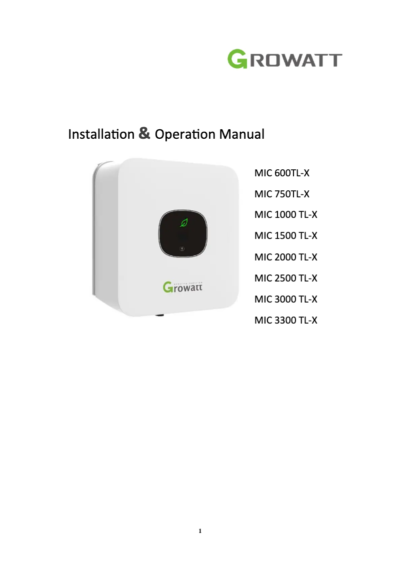 Página 1 del manual Manual de usuario Growatt MIC 1500-3300TL-X