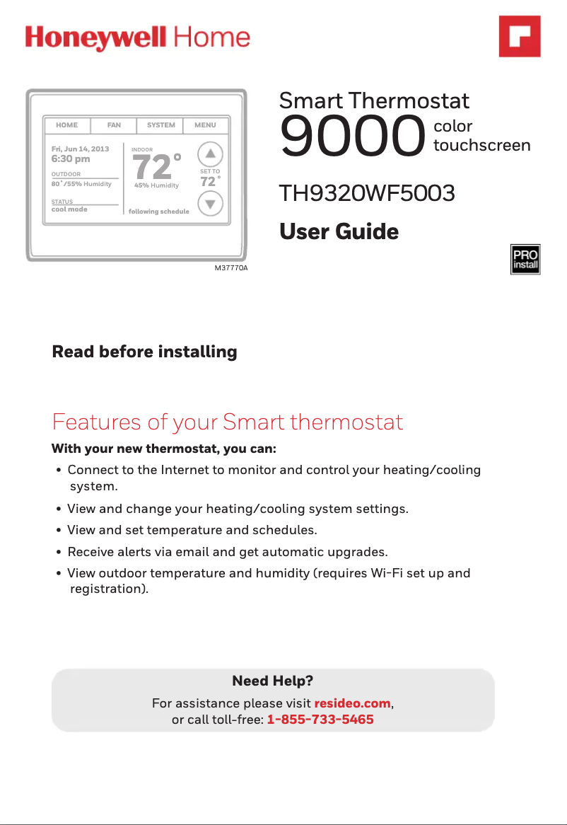 Página 1 del manual Manual de usuario Honeywell TH9320WF5003/U
