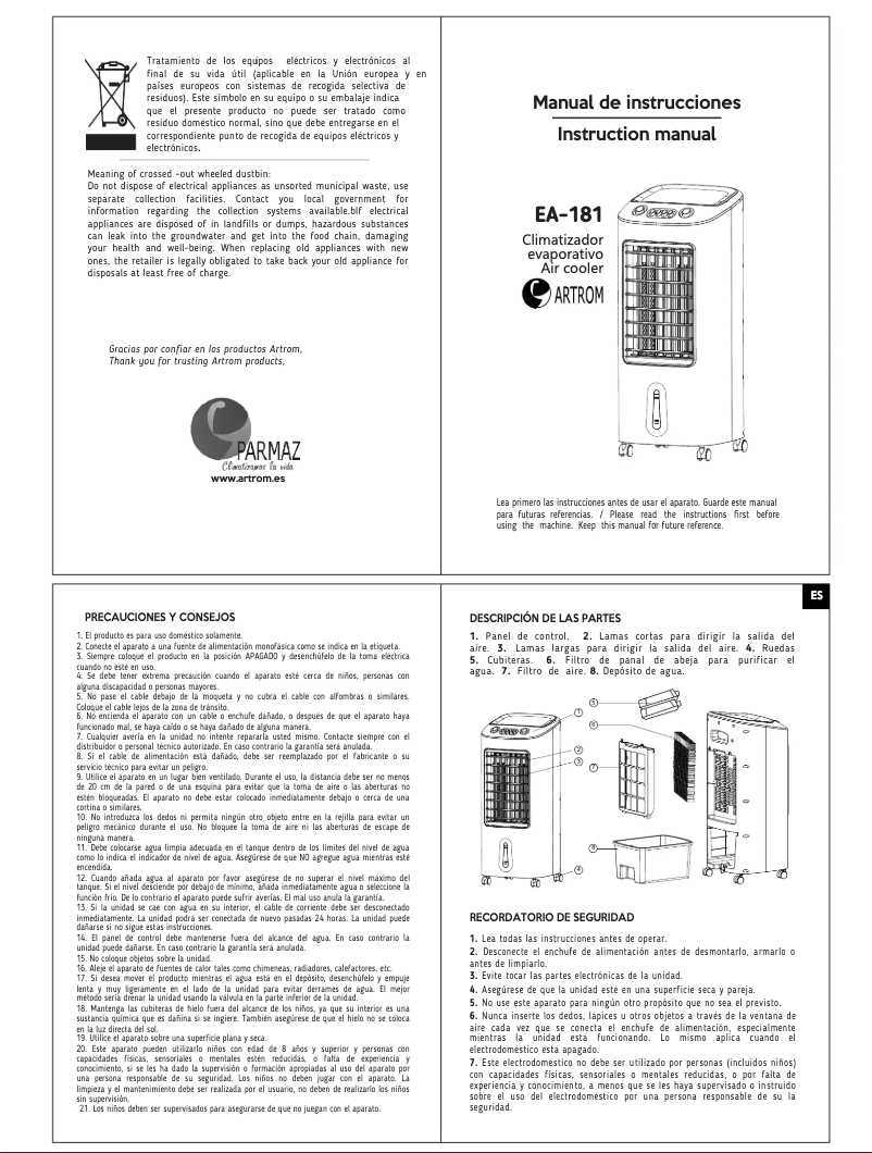 Imagen de la primera página del manual del dispositivo EA-181