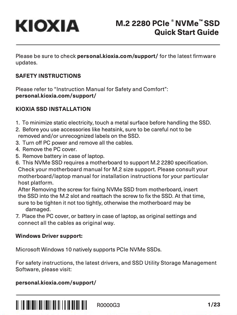 Imagen de la primera página del manual del dispositivo Exceria Plus G2