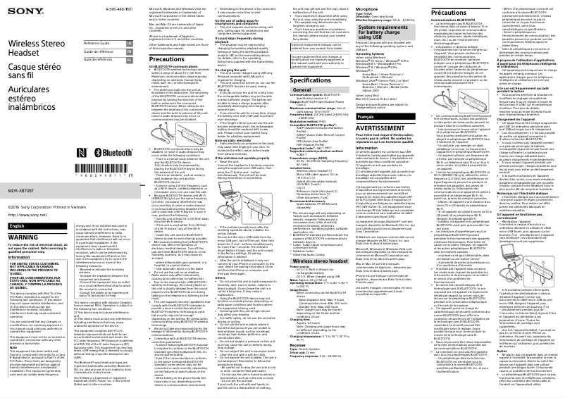 Página 1 del manual Manual de usuario Sony MDR-XB70BT