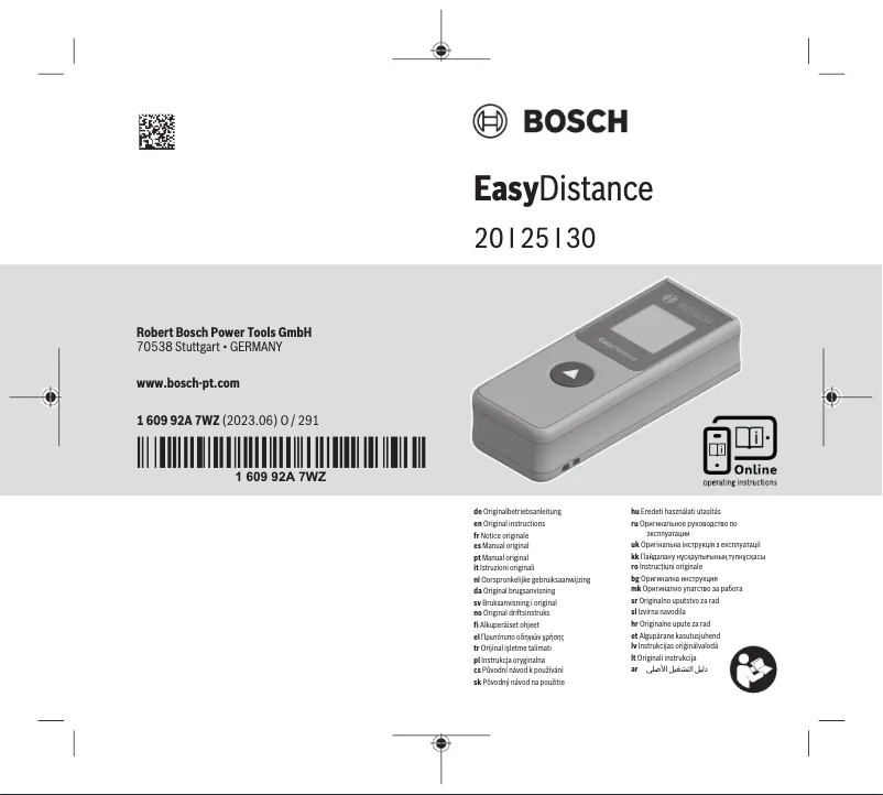 Imagen de la primera página del manual del dispositivo EasyDistance 20