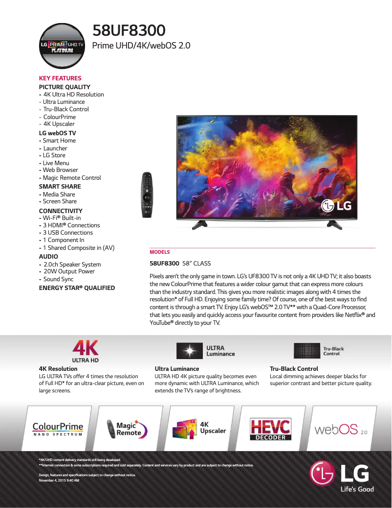 Imagen de la primera página del manual del dispositivo Prime 4K UHD Smart LED TV - 58"