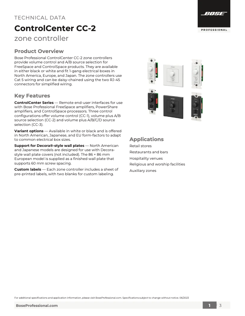 Página nº 1 - Ficha técnica Bose ControlCenter CC-2