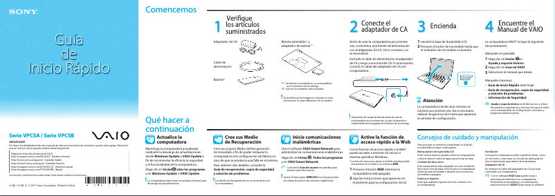 Imagen de la primera página del manual del dispositivo Vaio VPCSA2CFX