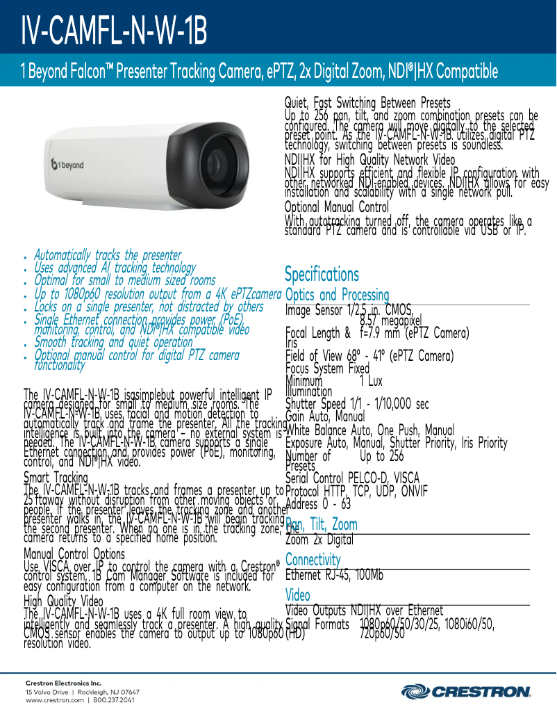 Página nº 1 - Ficha técnica Crestron IV-CAMFL-N-W-1B