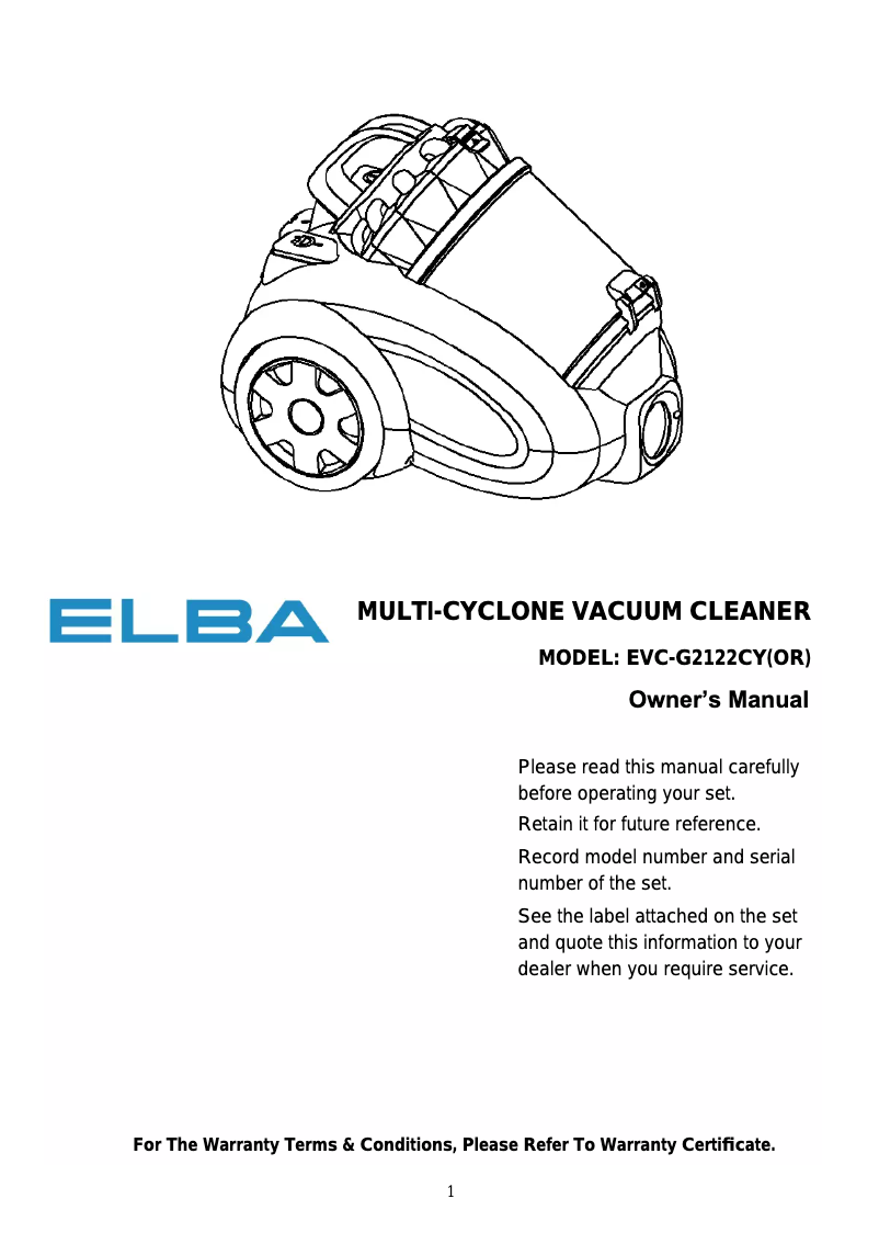 Página 1 del manual Manual de usuario Elba EVC-G2122CY(OR)