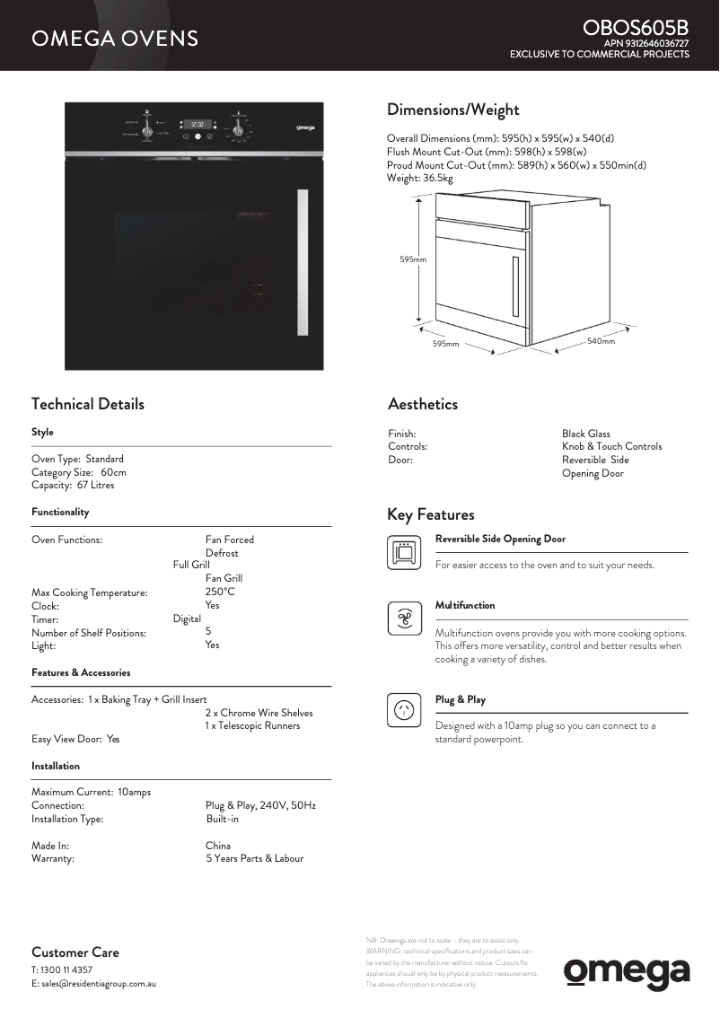 Página 1 del manual Ficha técnica Omega OBOS605B