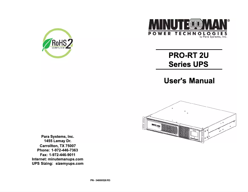 Página 1 del manual Manual de usuario Minuteman PRO1000RT2UNC