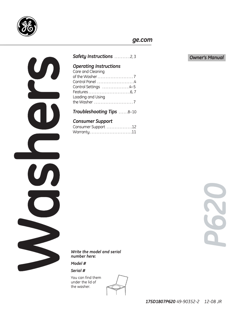Página 1 del manual Manual de uso y mantenimiento GE WCRE6270KWW