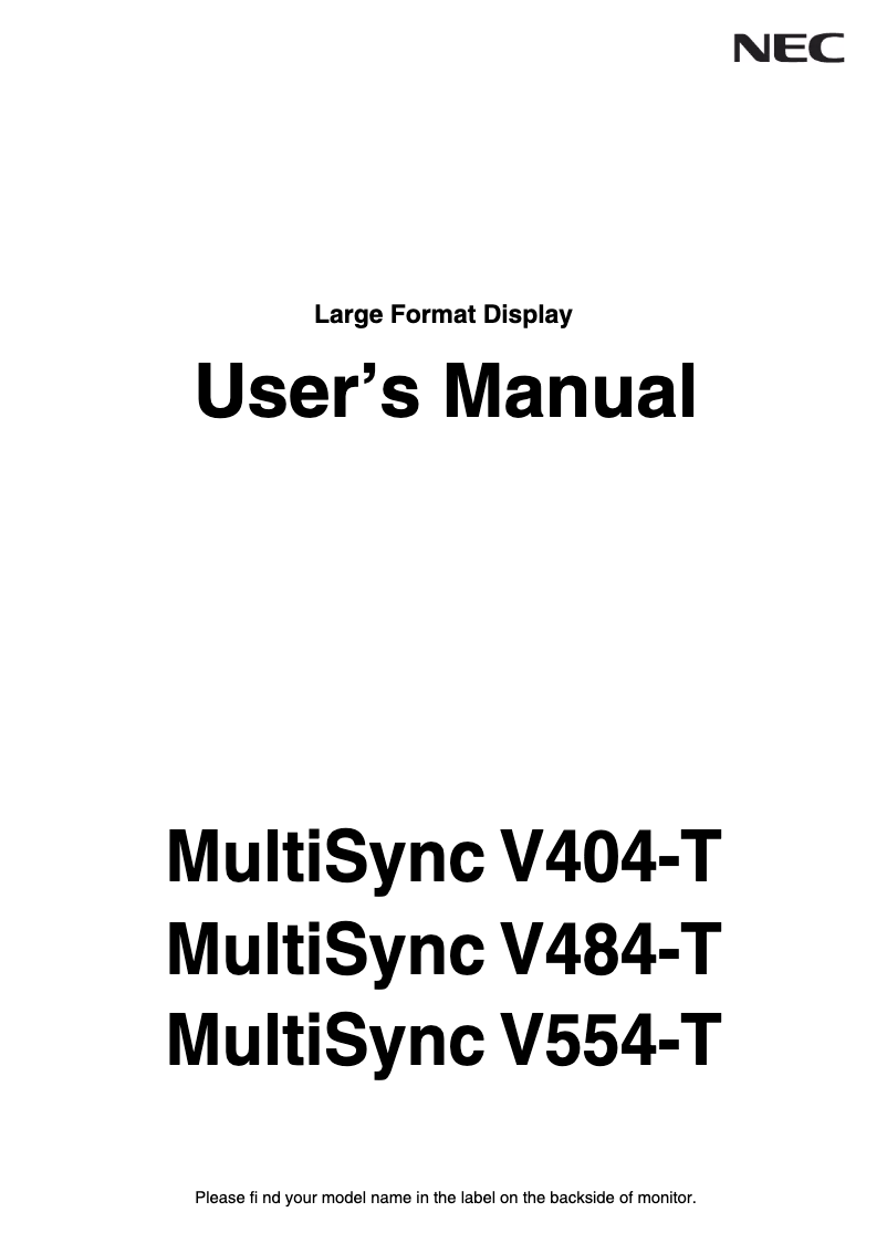 Imagen de la primera página del manual del dispositivo MultiSync V554-T