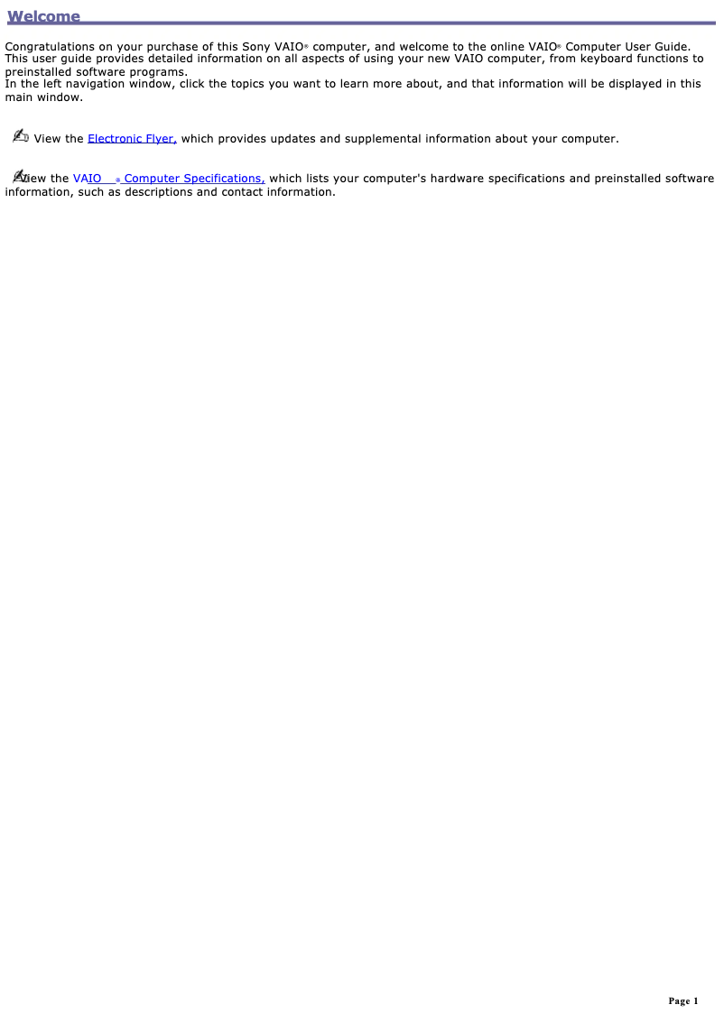 Imagen de la primera página del manual del dispositivo Vaio PCG-Z1RA