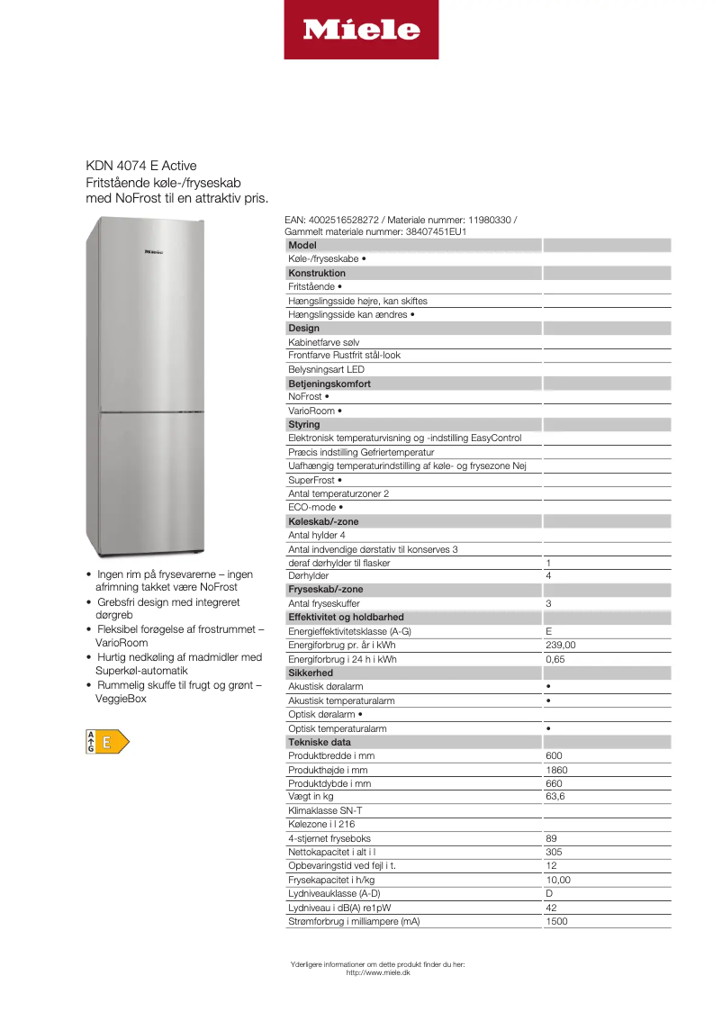 Página 1 del manual Manual de usuario Miele KDN 4074 E Active