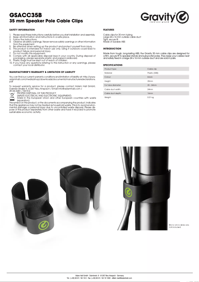 Imagen de la primera página del manual del dispositivo GSACC35B