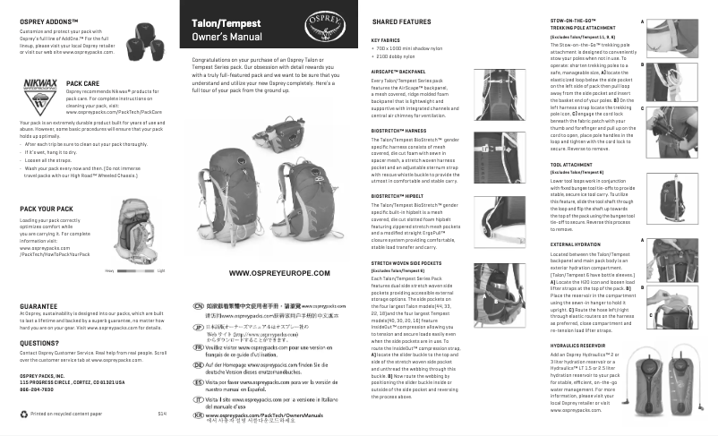 Página 1 del manual Manual de usuario Osprey Tempest 18