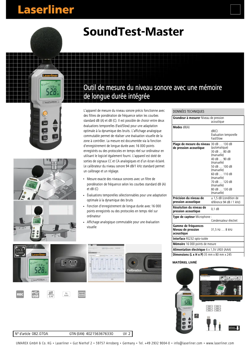 Página 1 del manual Ficha técnica Laserliner SoundTest-Master