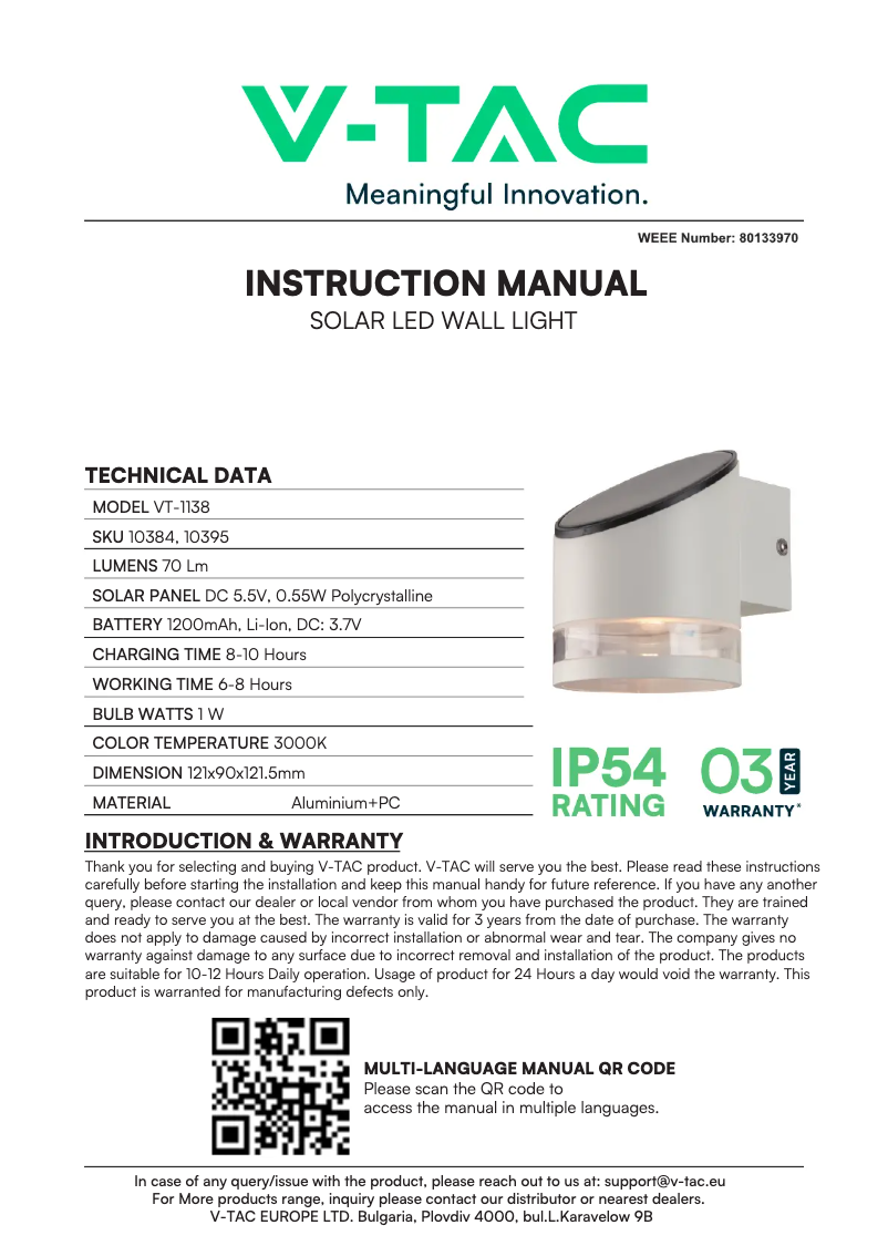 Imagen de la primera página del manual del dispositivo VT-1138