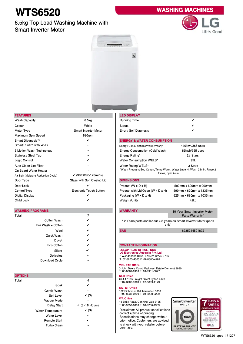 Página nº 1 - Ficha técnica LG WTS6520