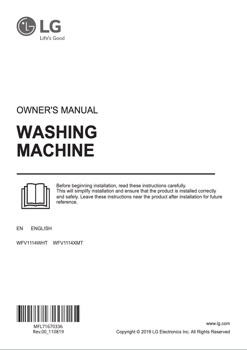 Página 1 del manual Manual de usuario LG WFV1114WHT