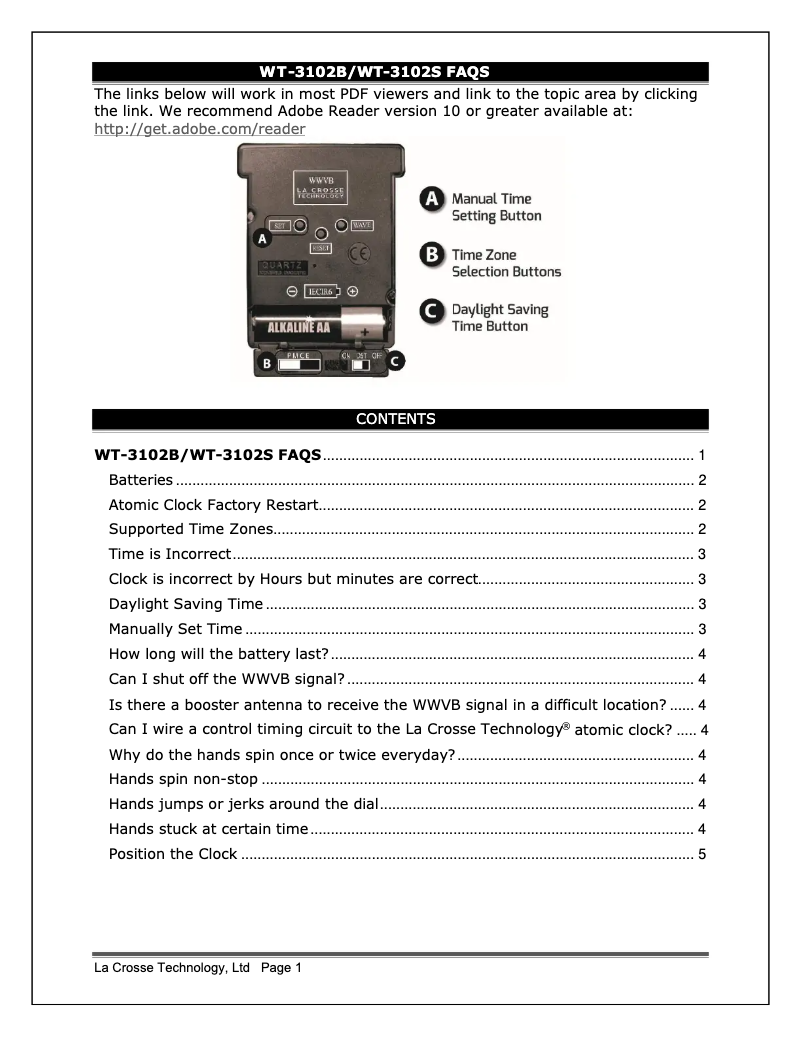 Imagen de la primera página del manual del dispositivo WT-3102B