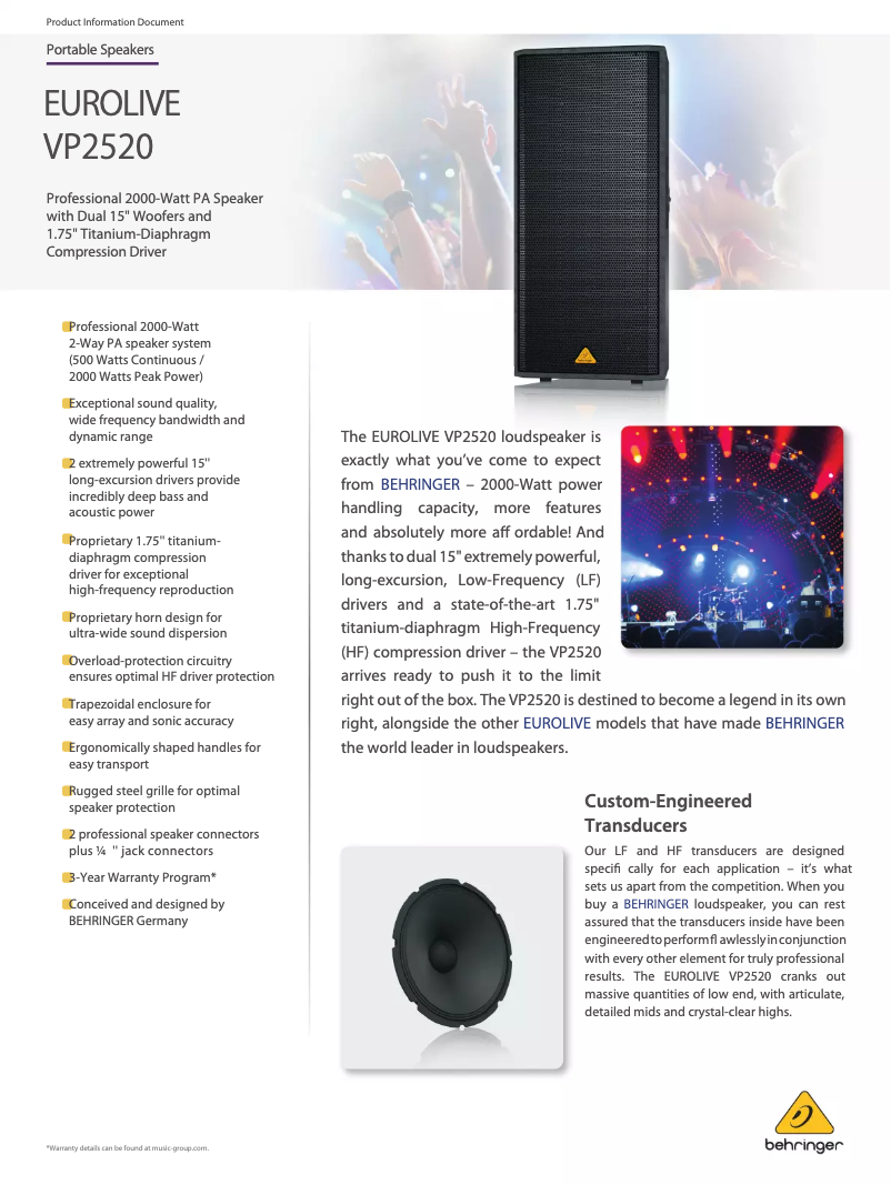 Imagen de la primera página del manual del dispositivo Eurolive VP2520