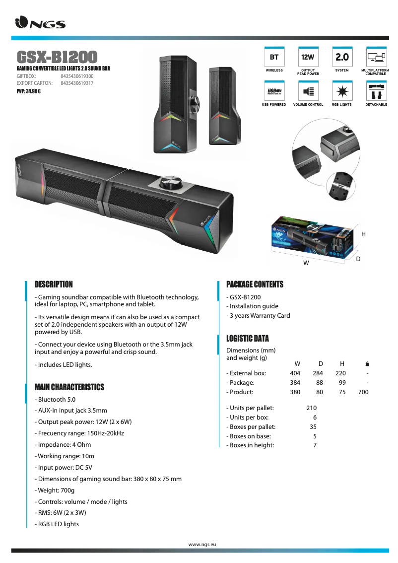 Página nº 1 - Ficha técnica NGS GSX-B1200