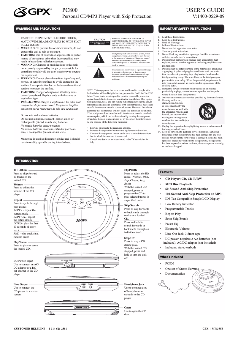 Página 1 del manual Manual de usuario GPX PC800