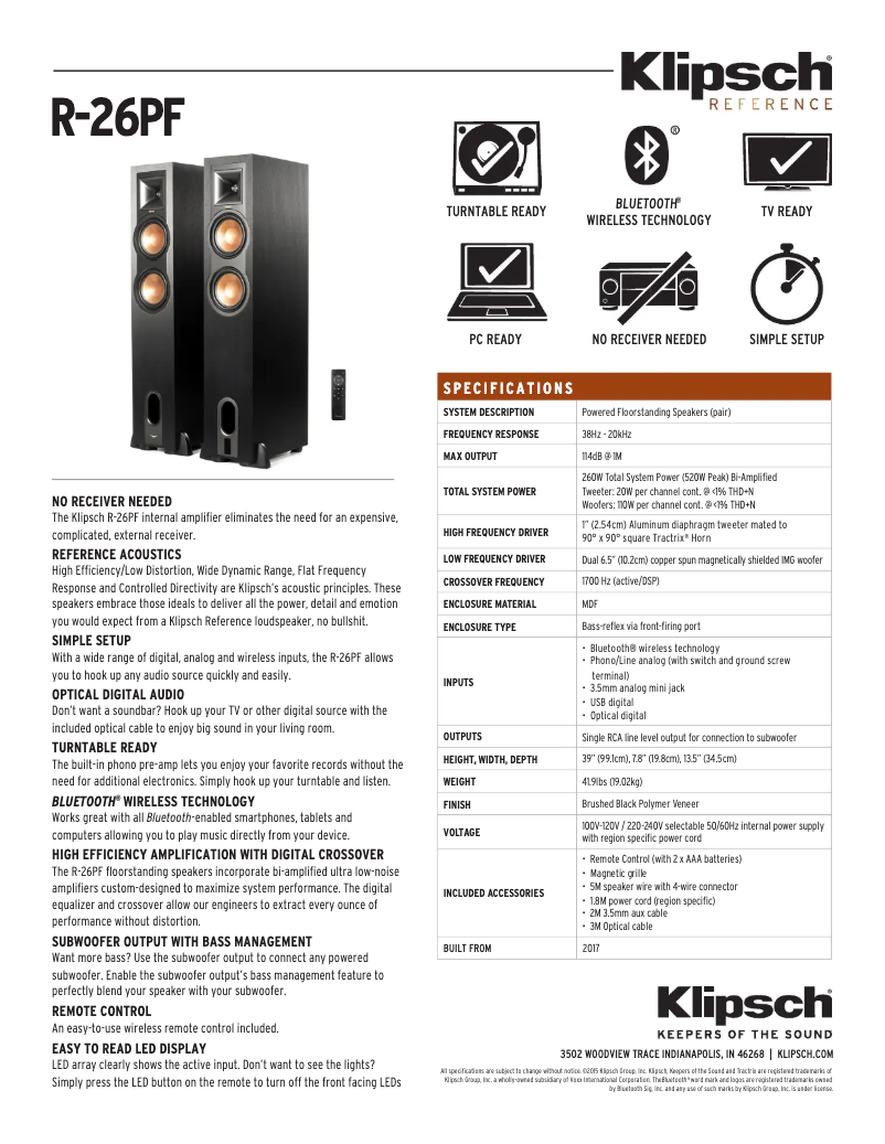 Página nº 1 - Ficha técnica Klipsch Reference R-26PF