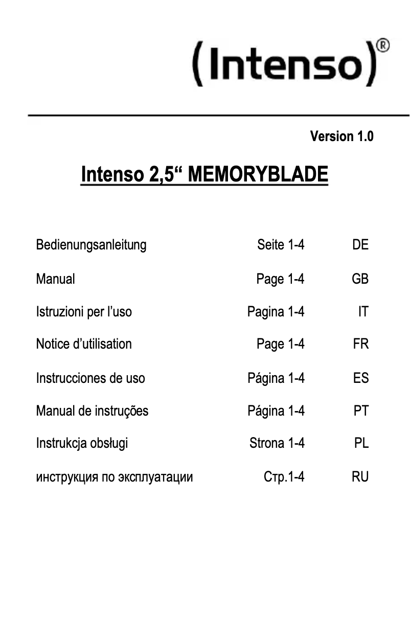 Página 1 del manual Manual de usuario Intenso Memory Blade