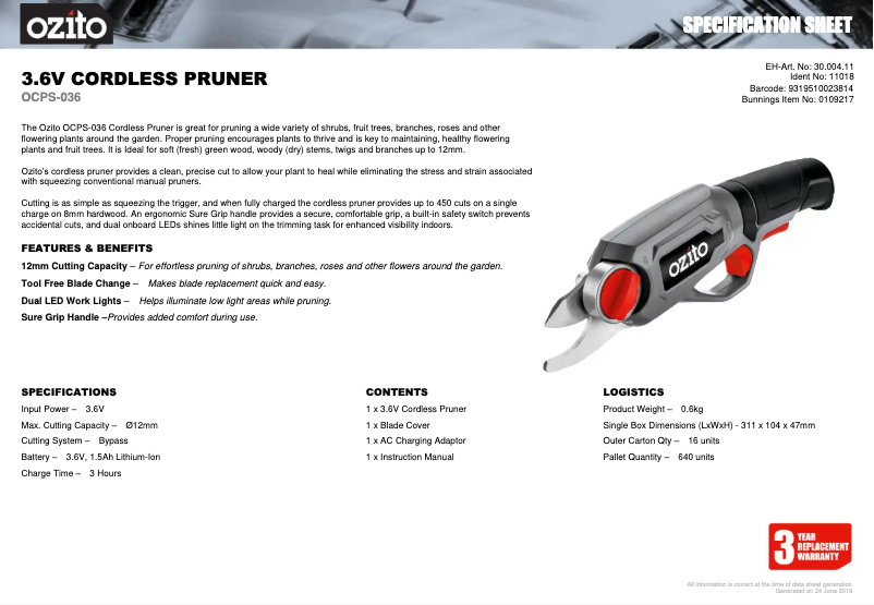 Imagen de la primera página del manual del dispositivo OCPS-036