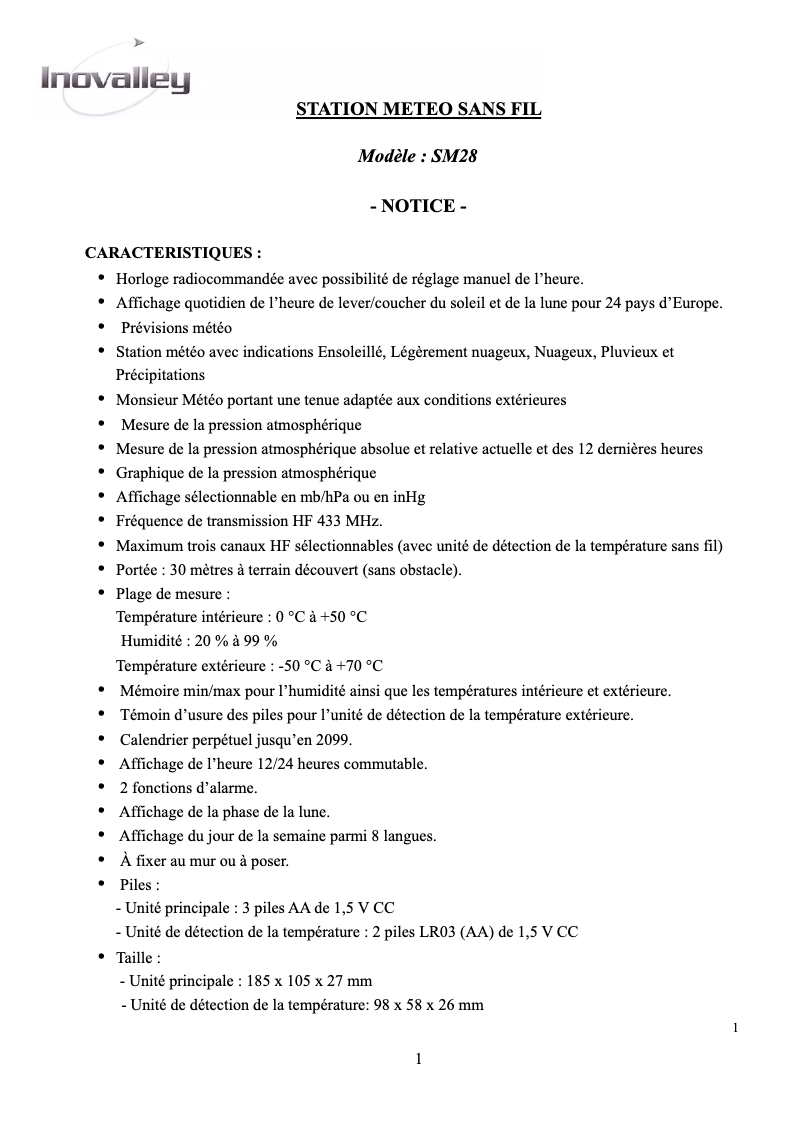 Página 1 del manual Manual de usuario Inovalley SM28