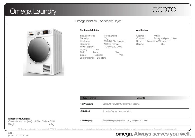 Página nº 1 - Ficha técnica Omega OCD7C