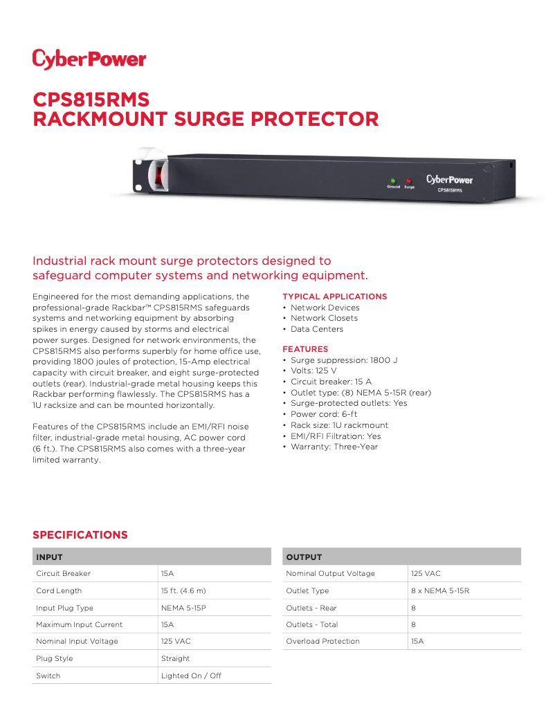 Página 1 del manual Ficha técnica CyberPower CPS815RMS